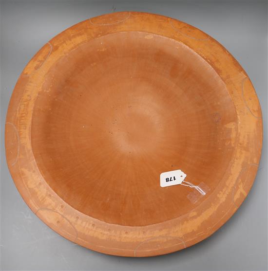 A very large terracotta pottery bowl by Ruth Hassan, Dia 53cm